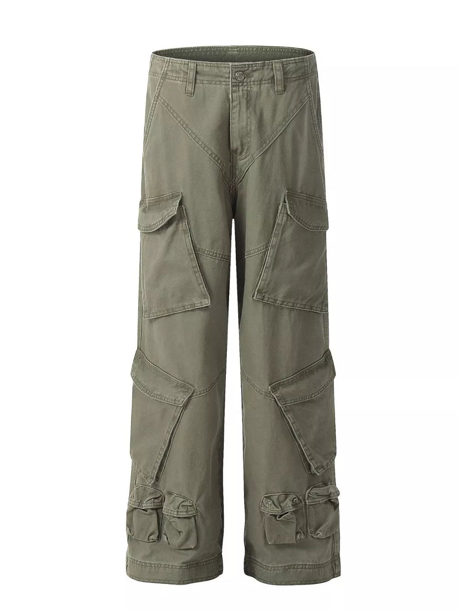 Gray Men's Loose Fit Cargo Pants With Multiple Pockets