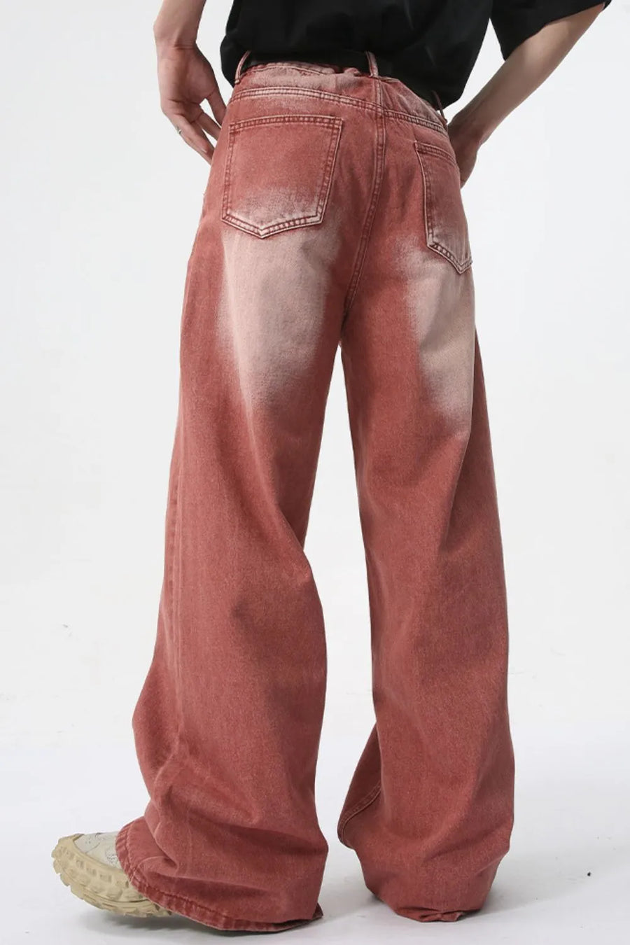 Sunset dip-dye wide leg jeans in rust with a faded wash and relaxed fit.