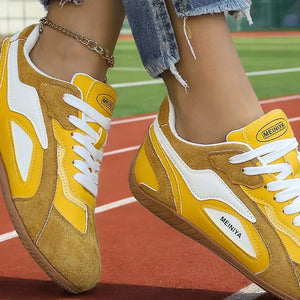Yellow Round Toe Lace Up Sneakers