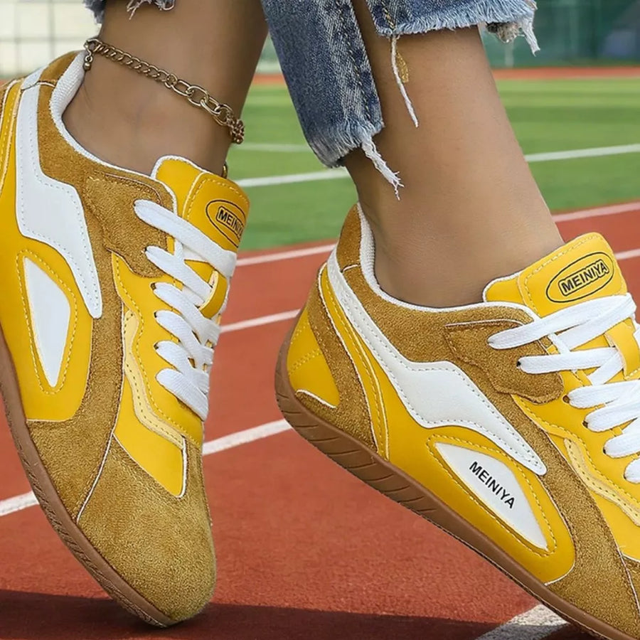 Yellow Round Toe Lace Up Sneakers