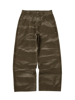 Men's olive green cotton cargo pants with a relaxed fit and pocketed design.