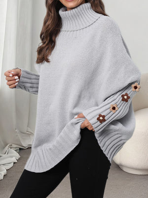 turtleneck sweater in Navy Blue with ribbed and tunic-length