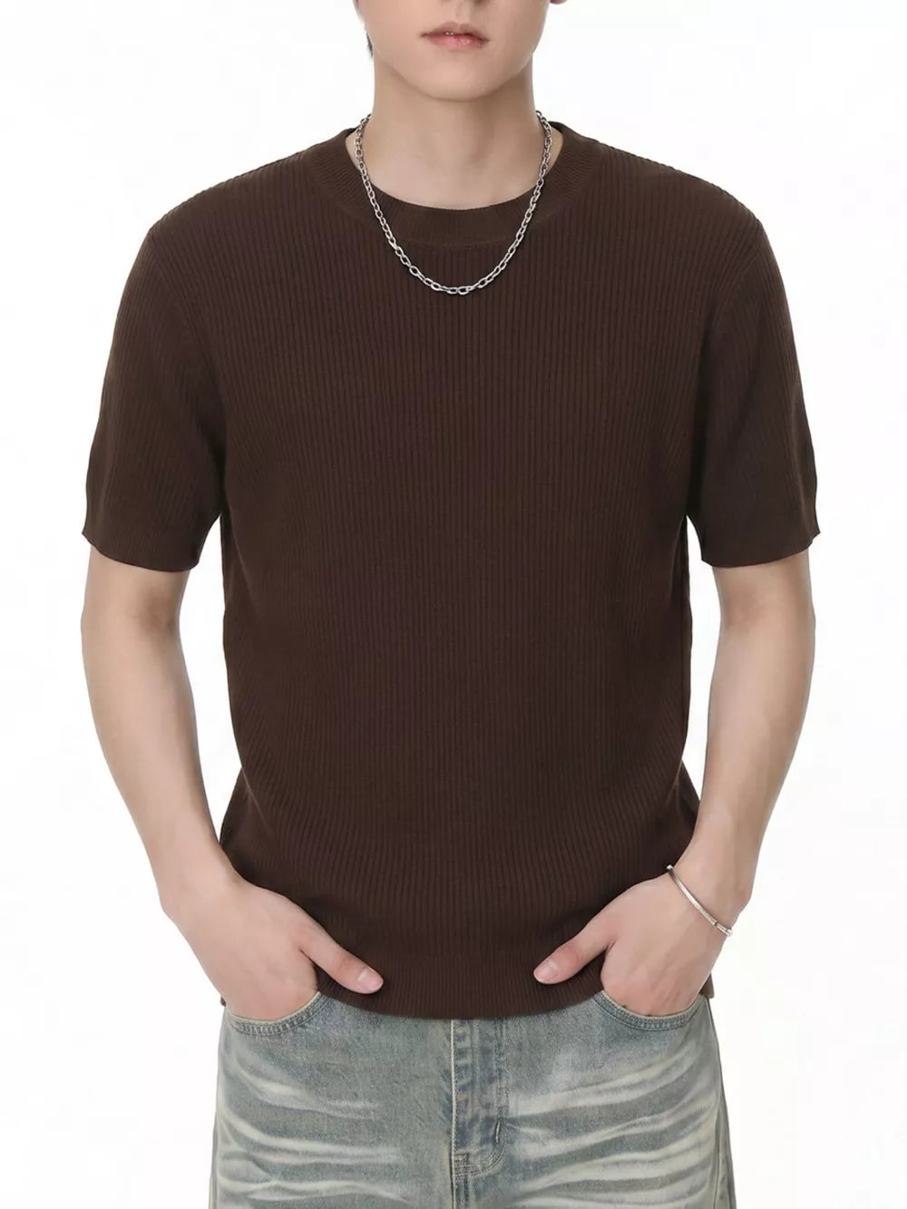 t-shirt featuring striped in Apricot with 47 texture