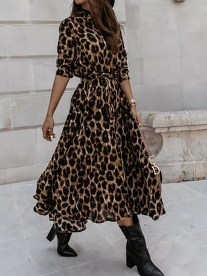 Leopard Print Button-down Midi Dress With Belt option 8
