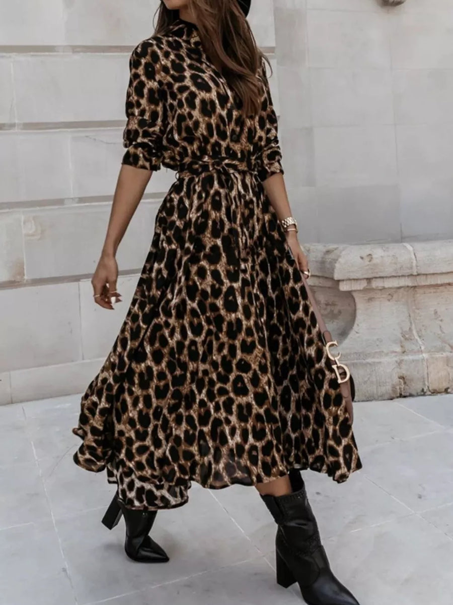 Leopard Print Button-down Midi Dress With Belt option 8