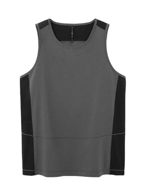 Men's grey and black color block tank top with a crew neck.