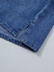Dusty Blue loose button-up shirt with collared