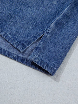 Dusty Blue loose button-up shirt with collared