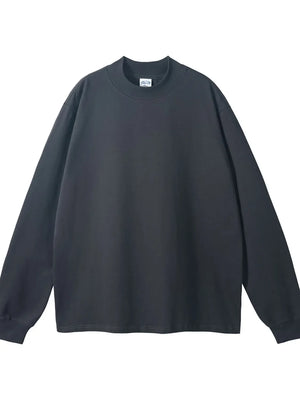 Oversized crewneck long sleeve tee in dark gray, a casual basic for everyday wear.