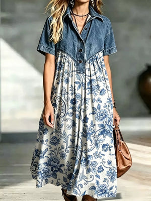 shirt dress in dark brown with collared and short sleeve