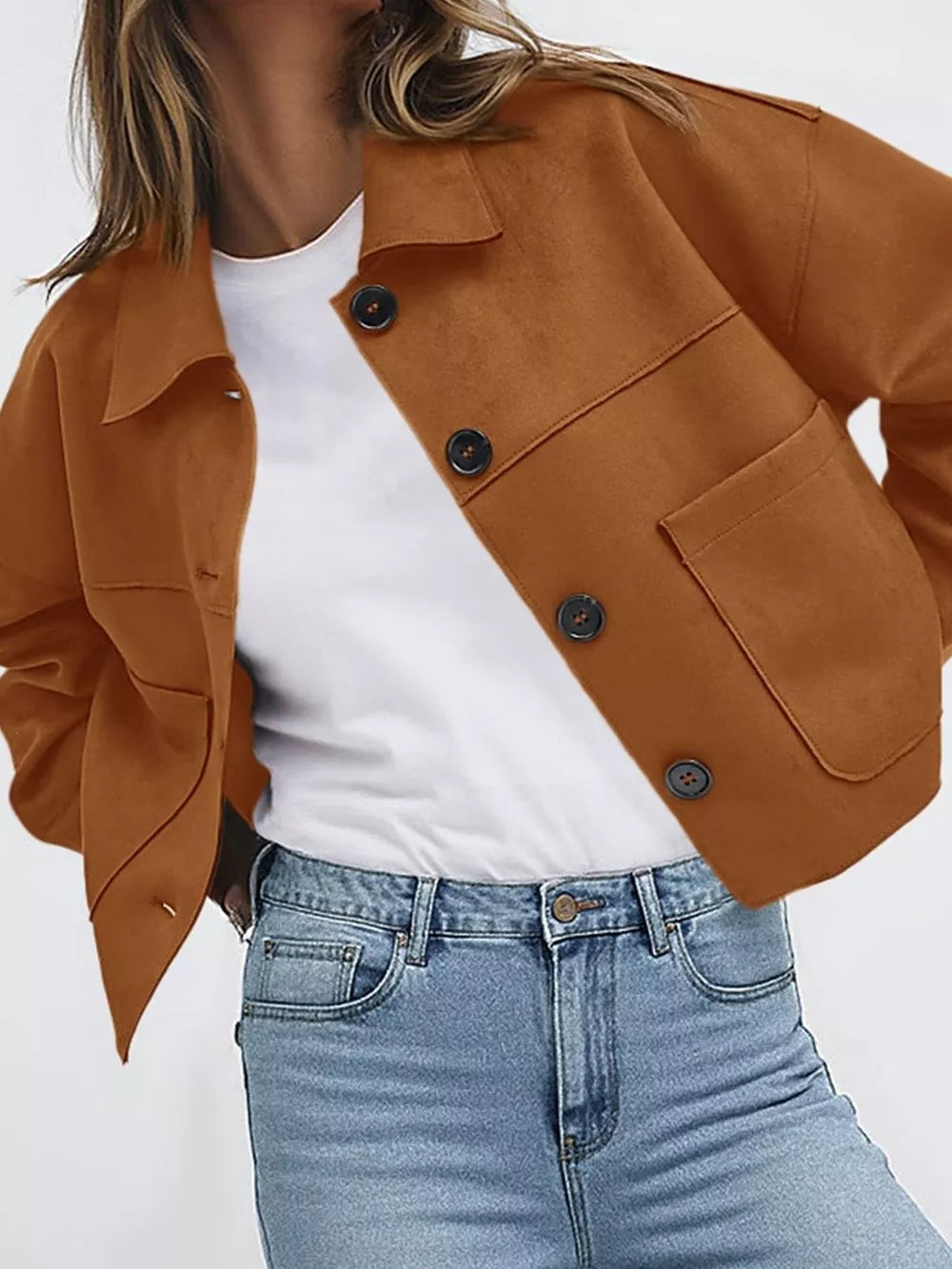 jacket in rust featuring buttoned and relaxed fit