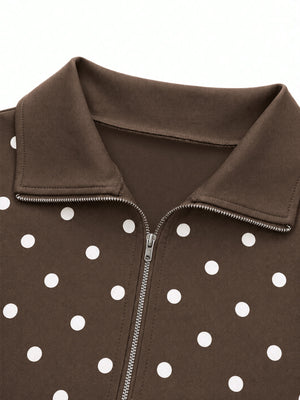 Beige sweatshirt featuring drawstring and polka dot