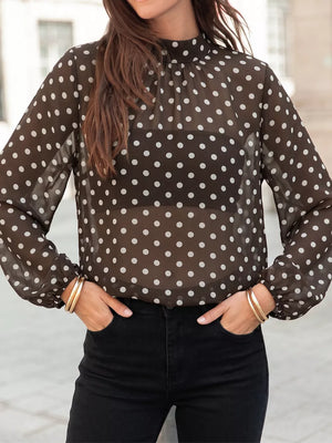 blouse in chocolate brown with buttoned and hip-length