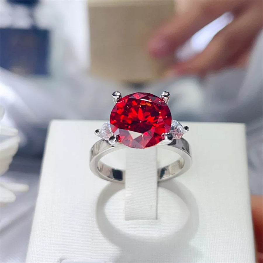 Platinum-Plated,925 sterling silver,Moissanite Carat weight: 5ct Care instructio ring in Red with straight silhouette