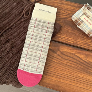 socks featuring plaid in chocolate brown with cotton Imported Size &amp texture