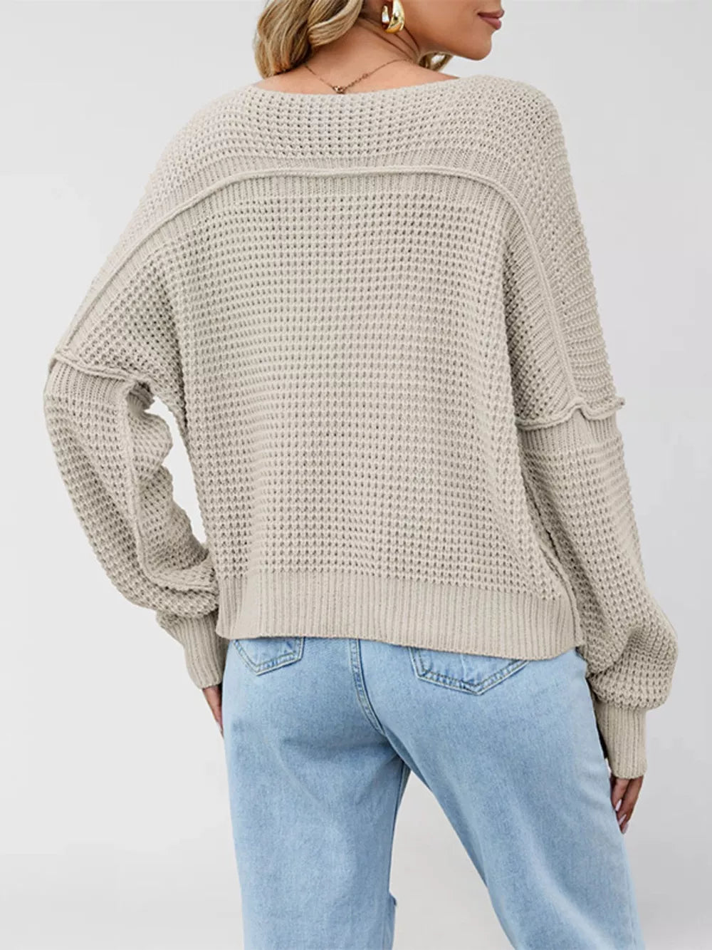 pullover sweater in light grey with waffle-knit and waffle-knit