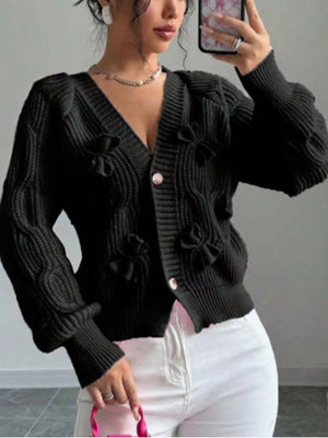 cardigan in White with cable knit and cable knit