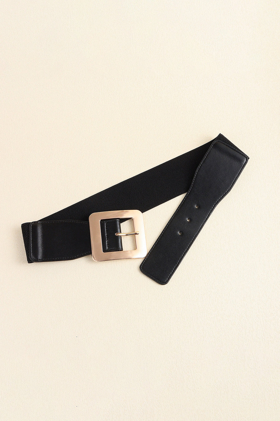 Black vegan leather belt with wide square gold buckle