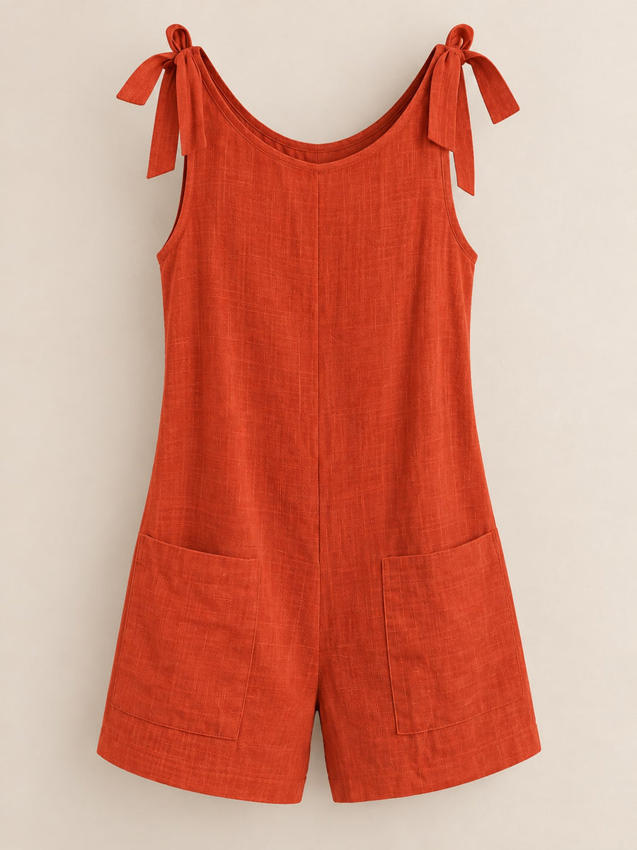 resort romper in Orange Red with scoop neck