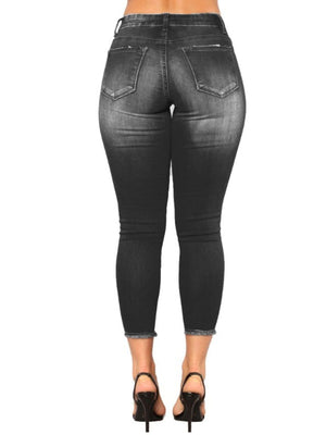 85% cotton, 15% polyester Care instructions: Machine wash cold skinny jeans in Dark Blue with fitted silhouette