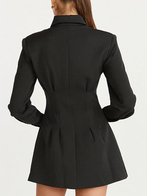 Brown mini dress with ruched and long sleeve