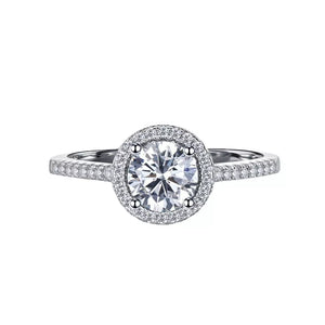 1 Carat Moissanite 925 Sterling Silver Ring in white with halo setting