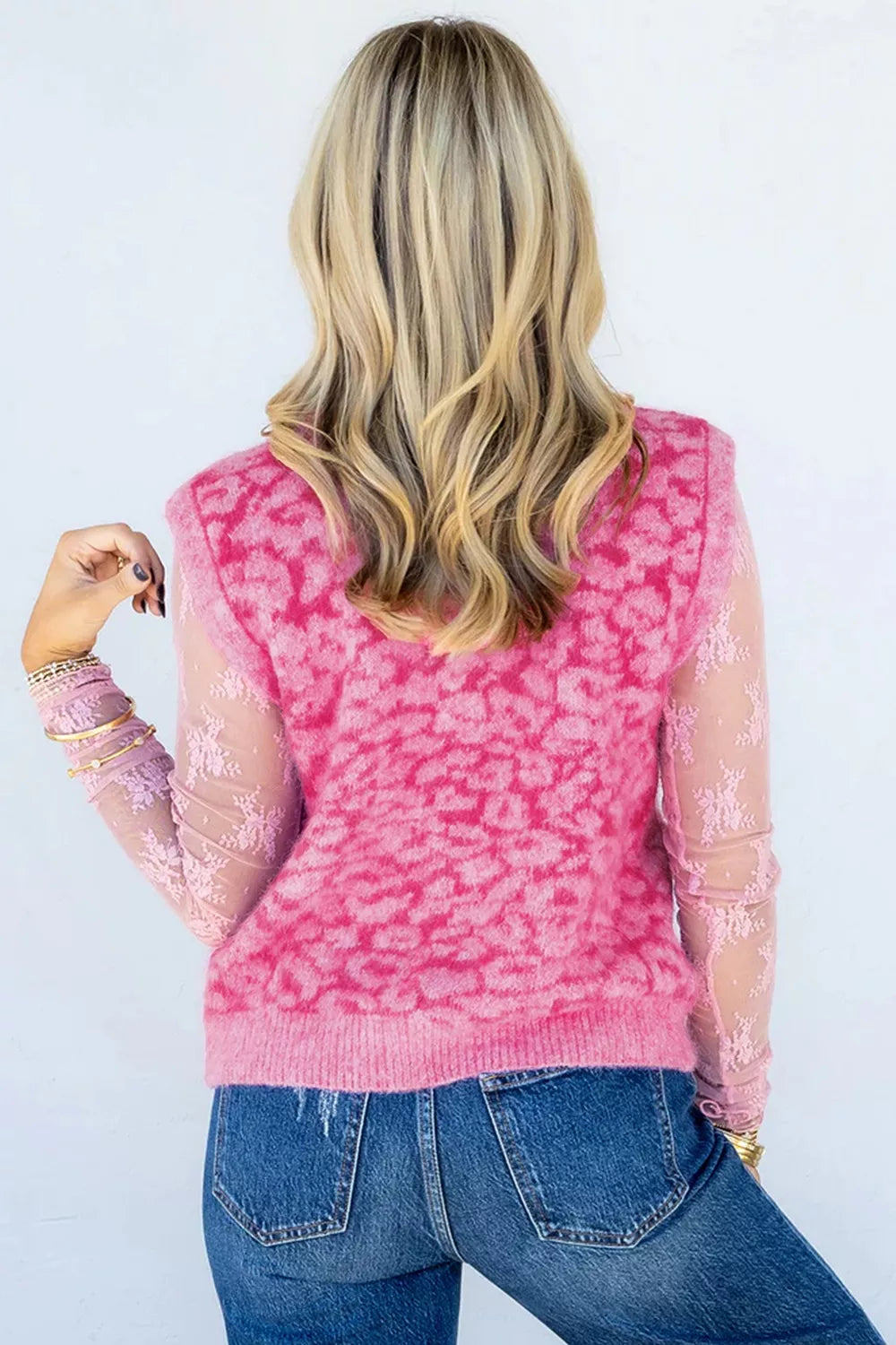 sweater vest in Pink with leopard-print and buttoned