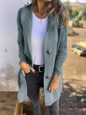 cardigan in slate blue featuring hooded and relaxed fit
