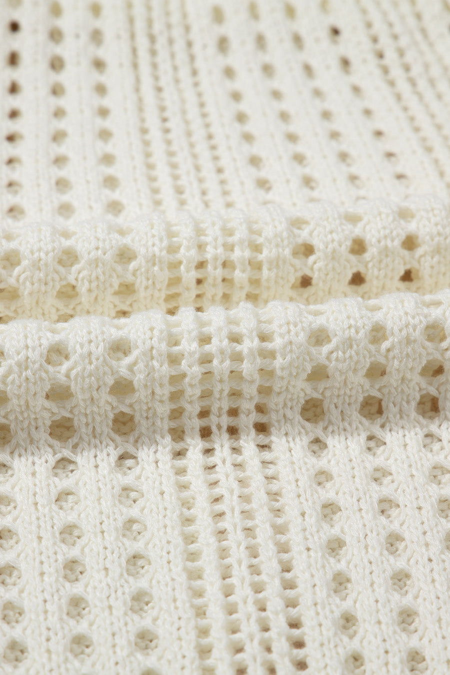 Beige open-knit acrylic mini dress with drawstring waist detail