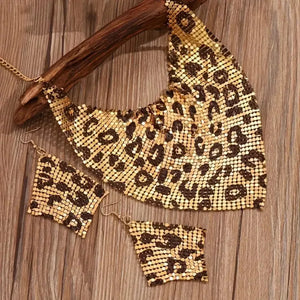 dark brown jewelry set featuring 2-piece set and leopard-print