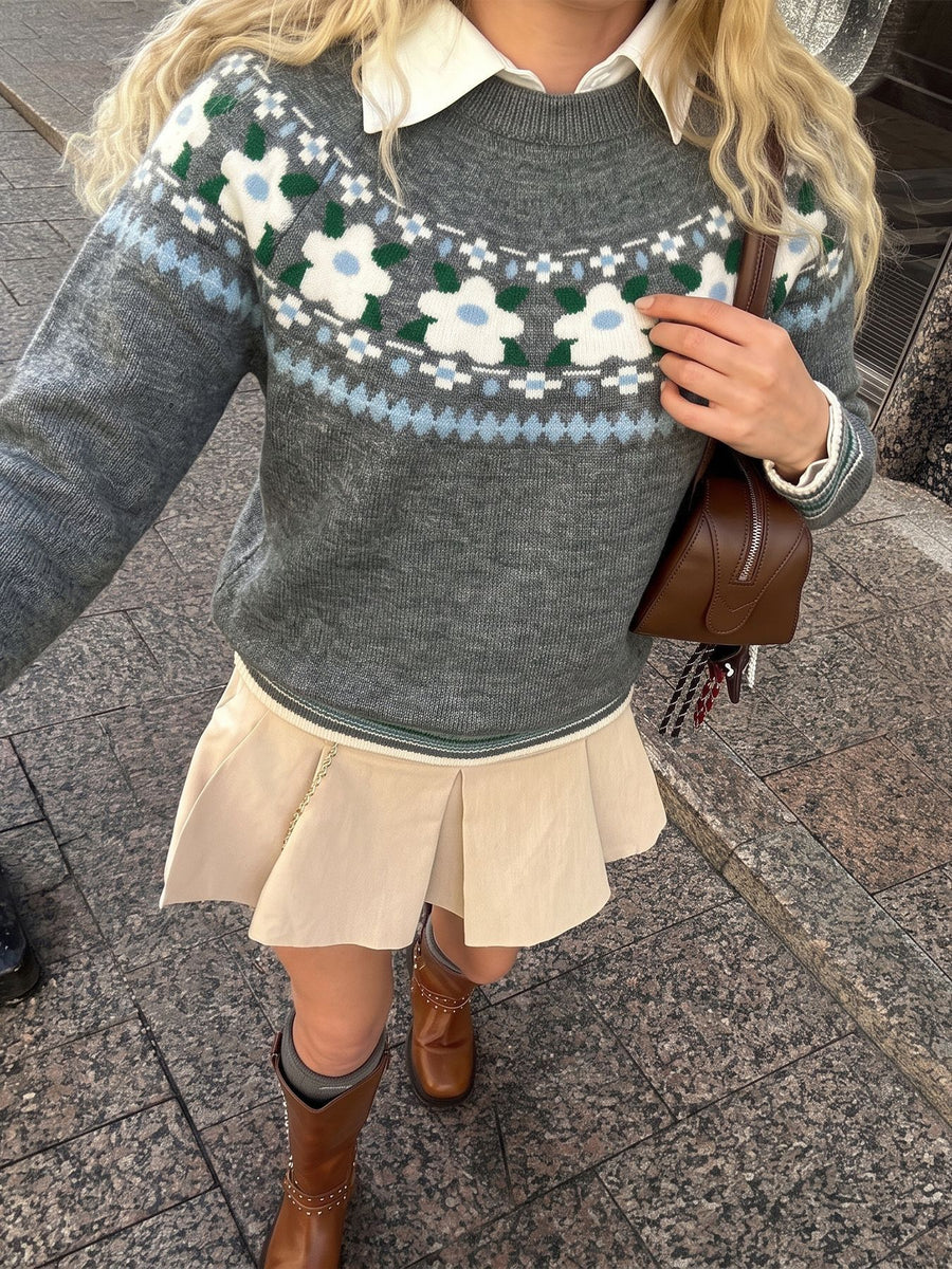 classic pullover sweater in white with round neck