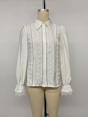 button-down shirt in White with buttoned and hip-length