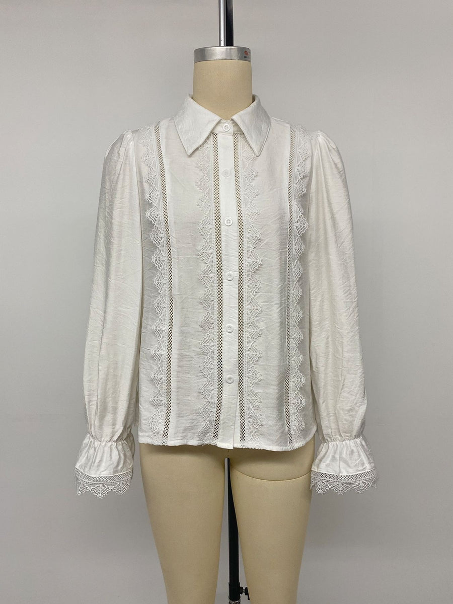 button-down shirt in White with buttoned and hip-length
