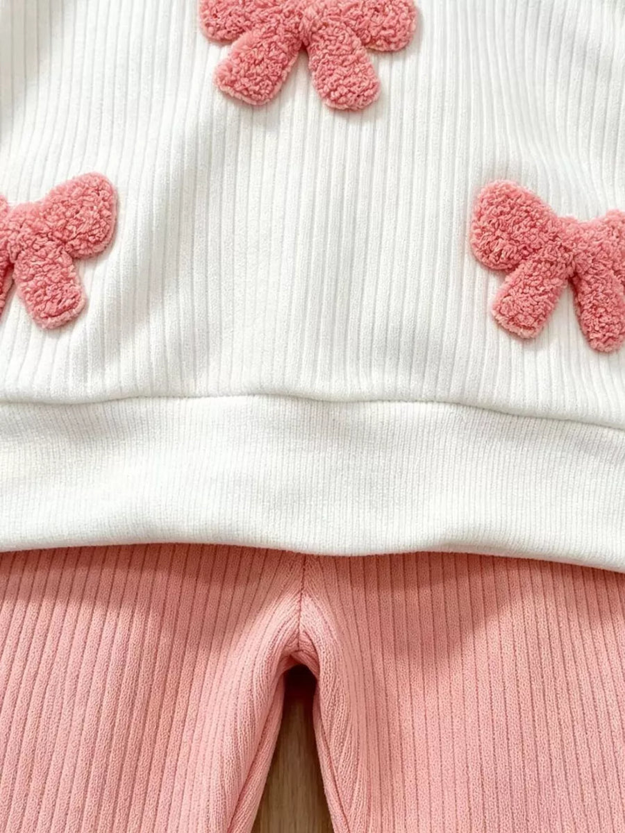 White with Children's Ruffled Long Sleeve Top And Flare Pants Set