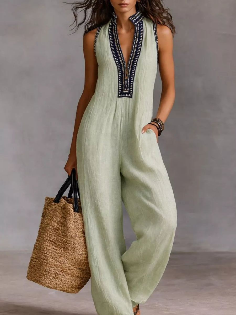 Ivory Full Size Sleeveless Wide-leg Jumpsuit Plus Size