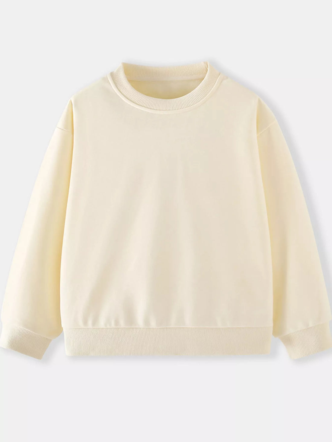 Cream crew-neck sweatshirt for kids with ribbed cuffs and hem