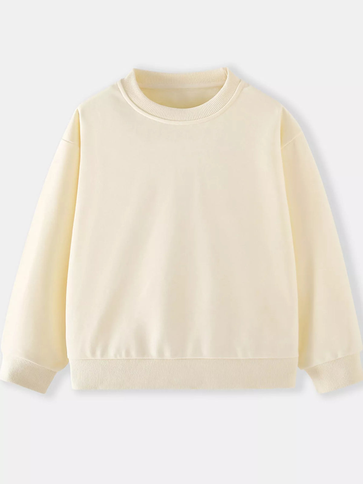Cream crew-neck sweatshirt for kids with ribbed cuffs and hem