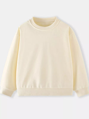 Cream crew-neck sweatshirt for kids with ribbed cuffs and hem