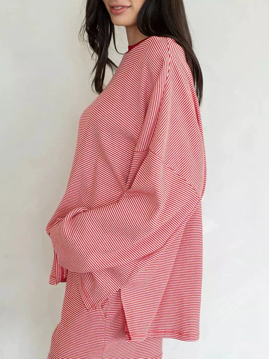 athleisure pajama set in Red with crew neck