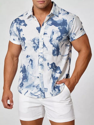 Black with Men's Plus Size Abstract Ink Splash Short Sleeve Shirt