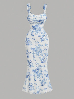 white bodycon dress with floral and sweetheart