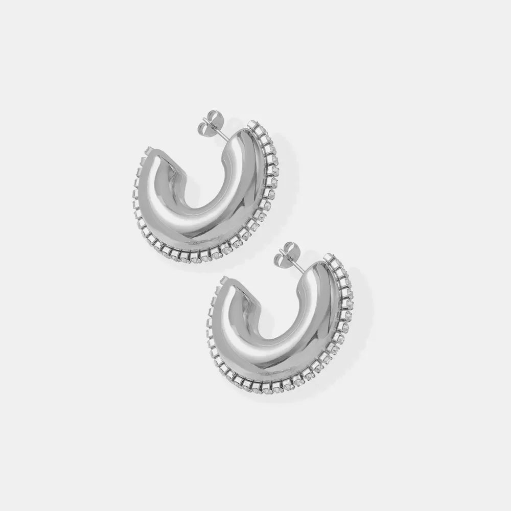 Silver cubic zirconia embellished crescent hoop earrings