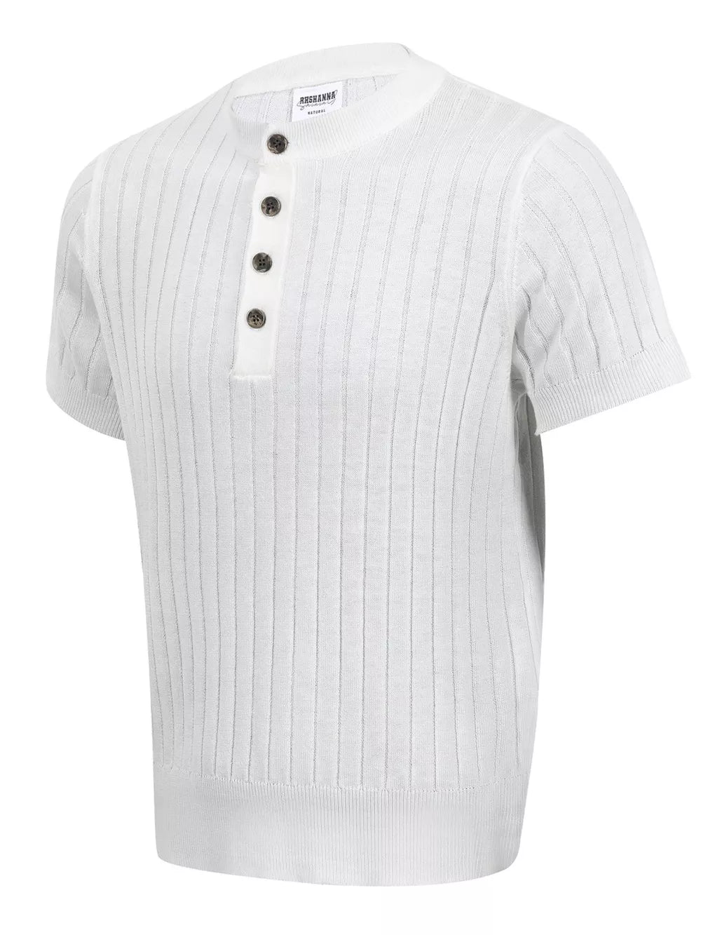 Black Men's Short Sleeve Ribbed Henley Top