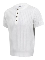 Black Men's Short Sleeve Ribbed Henley Top