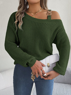 blush pink relaxed pullover sweater with one-shoulder