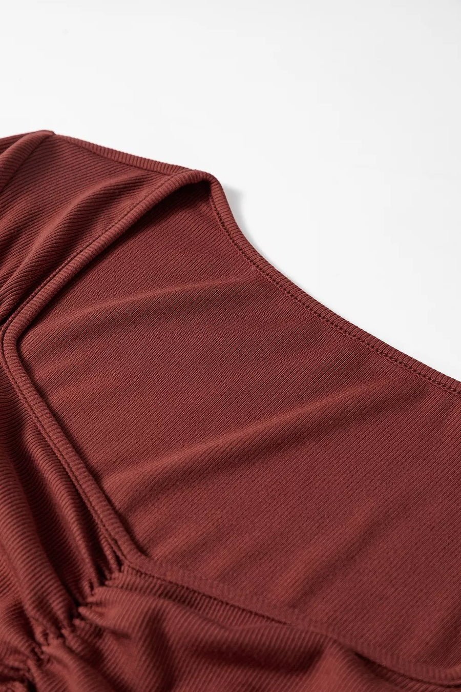 Gathered Bust Square Neck Ribbed Long Sleeve Top option 7