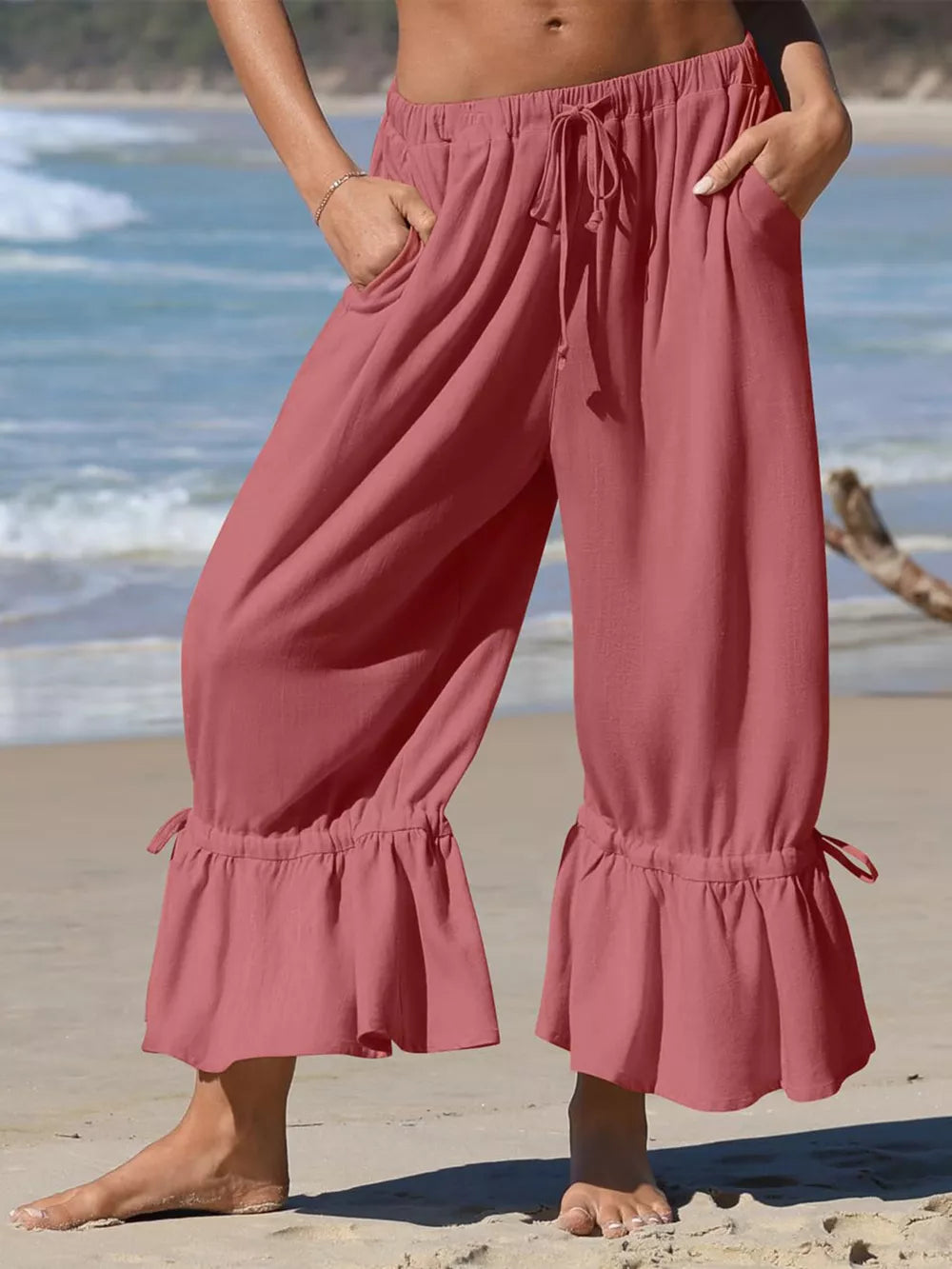 Khaki wide-leg pants