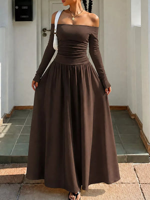 Black Polka Dots Off-the-shoulder Maxi Dress