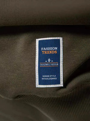 Army green crewneck sweatshirt with a subtle embroidered patch detail.