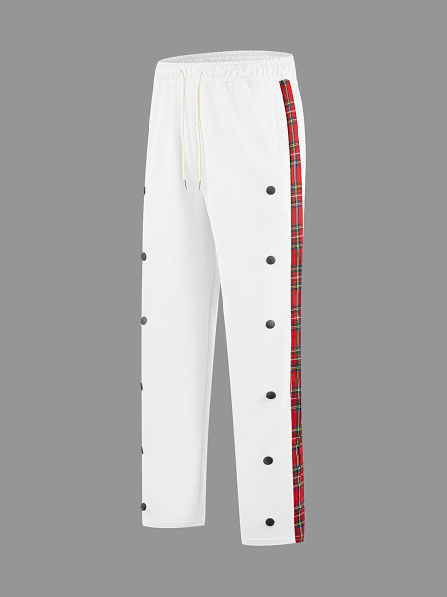 Men's Full Size Drawstring Plaid Side Stripe Pants, view 14